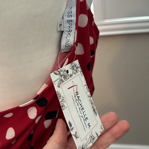 Miss Sparkling Red Polka Dot Halter Dress Midi Maxi Size Large NWT - Picture 5 of 5
